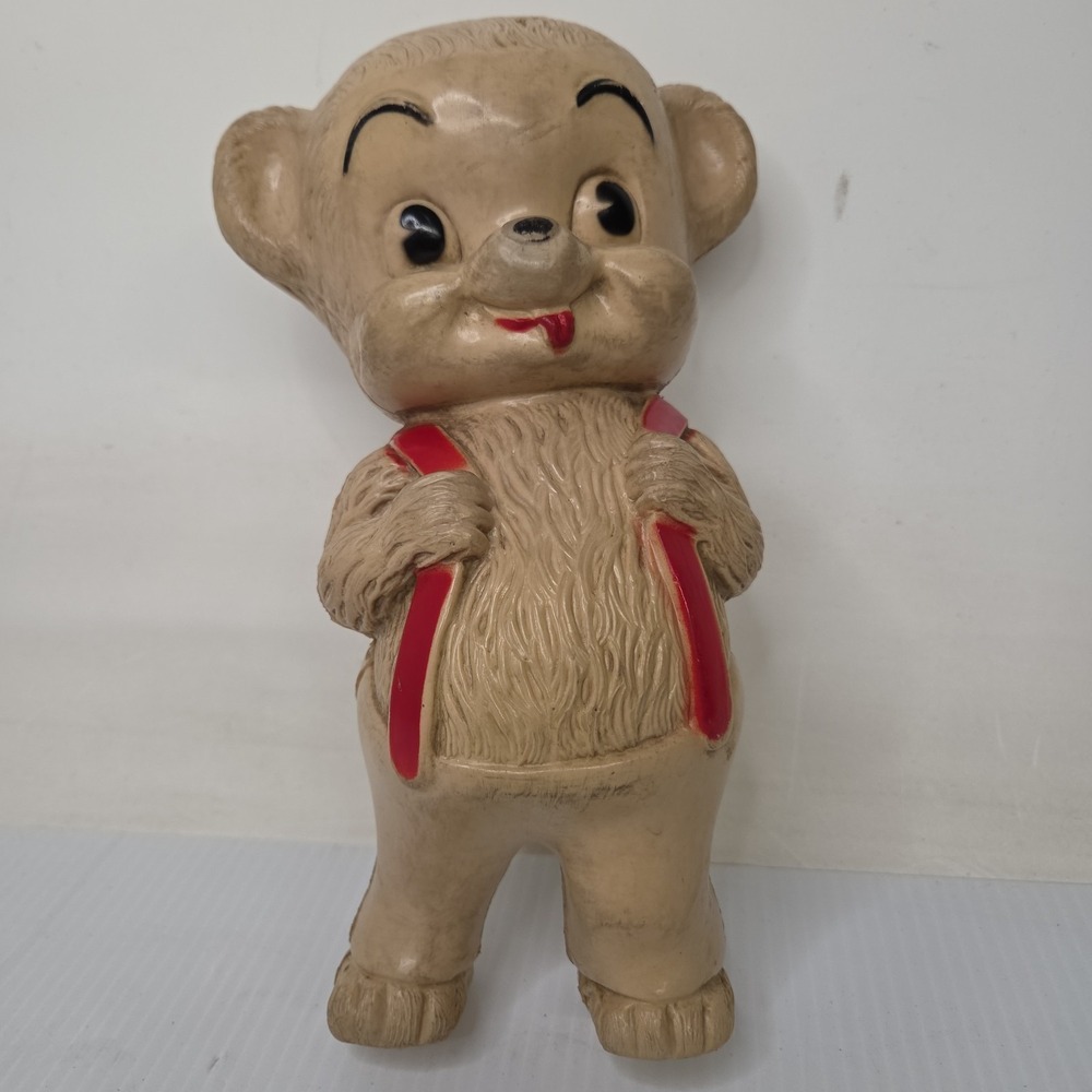 Vintage  Bear w/‎ Suspenders Squeak Toy Rubber Squeaky